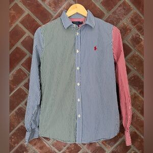 Polo Ralph Lauren Women’s 12 LS Button Down Shirt Color Block Striped Custom Fit